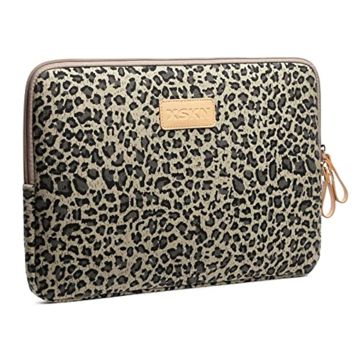 XSKN 13 inch Yellow Cheetah Zipper Canvas Fabric Stylish Leopard's Spots Print Style Laptop Sleeve for MacBook/Dell/HP/Lenovo/Sony/Toshiba/Acer/Samsung/Haier etc.
