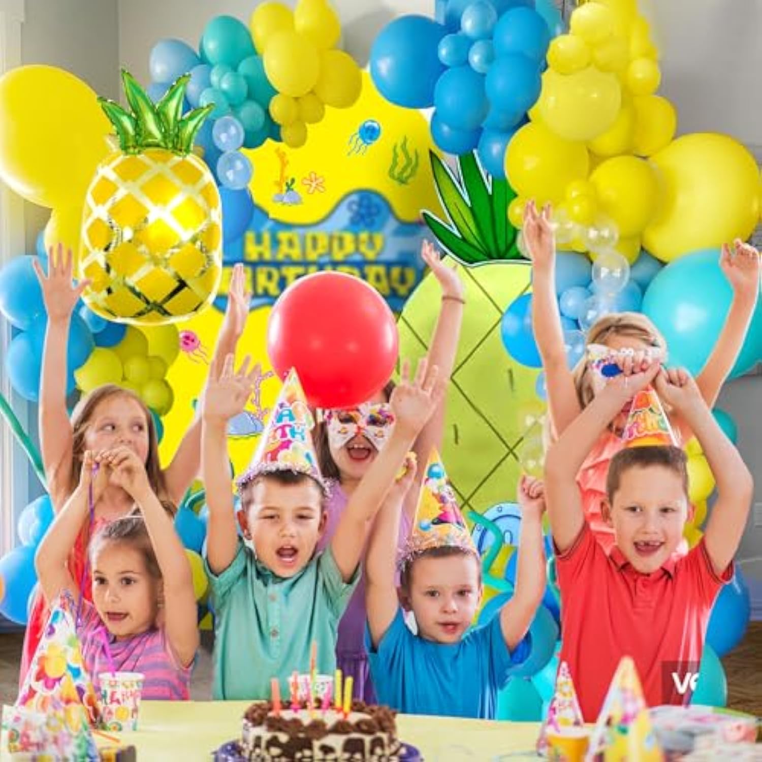 144pcs Sponge-Themed Balloon Arch Kit – Blue & Yellow Party Decor for Birthdays and Showers