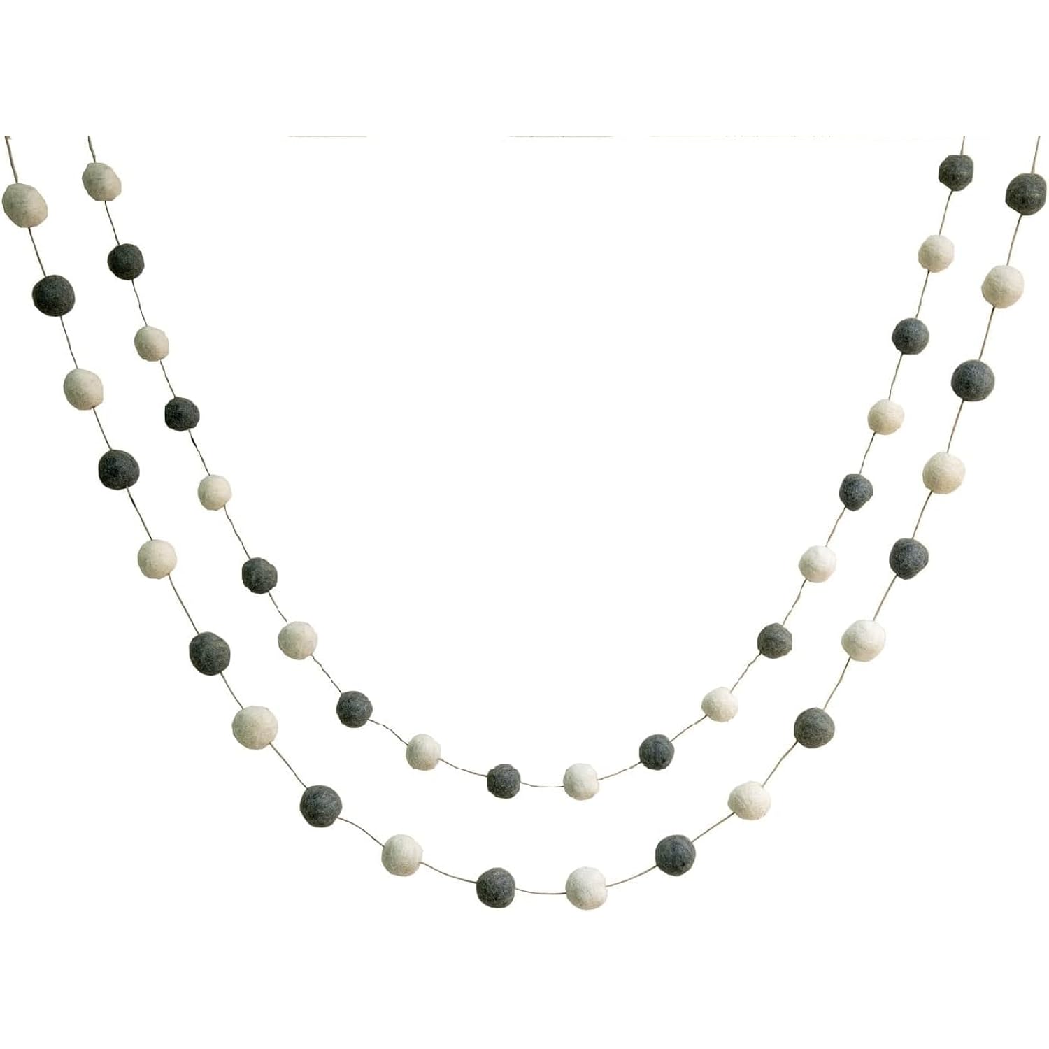 De Kulture Handmade Premium Wool Felt Large Pom Pom Garland Eco Friendly Christmas Tree Ornament, Home Office Wedding Party Holiday Decoration Banner | 96 Inches (Grey & Off White)