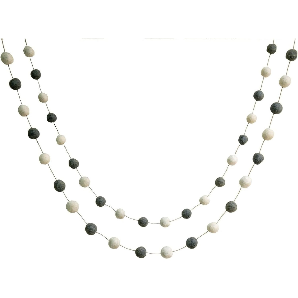 De Kulture Handmade Premium Wool Felt Large Pom Pom Garland Eco Friendly Christmas Tree Ornament, Home Office Wedding Party Holiday Decoration Banner | 96 Inches (Grey & Off White)