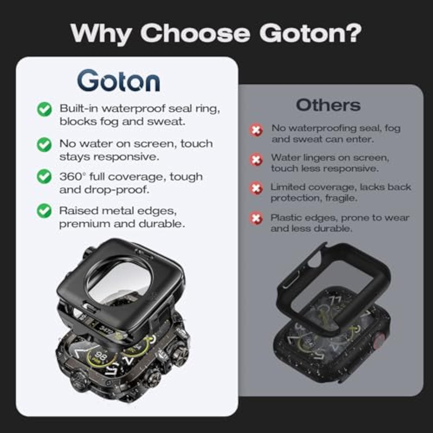 3 In 1 Metal Pc Case For Apple Watch Screen Protector 44Mm, 360° Protective Rugged Tempered Glass Waterproof Face Cover Bumper For Apple Watch Se 3/Se 2/Se, Sereies 6/5/4, 44Mm Black