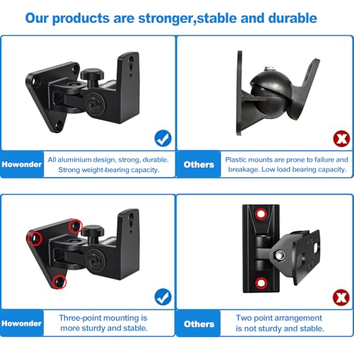 Speaker Wall Mount,Swivel & Tilt,All Aluminium Wall Speaker Mount for Small Speakers,Hold up to 30lbs,HD-818,2 Packs(Black)