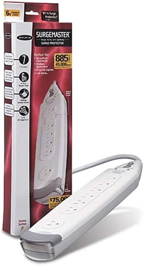 7 Outlet Surge Protector Power Strip 6FT Cord 785J White