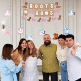 Boots Or Bows Gender Reveal Decorations, Pre-Assembled Brown And Pink Boots Or Bows Banner, Western Cowboy Or Cowgirl Gender Reveal Decorations Supplies