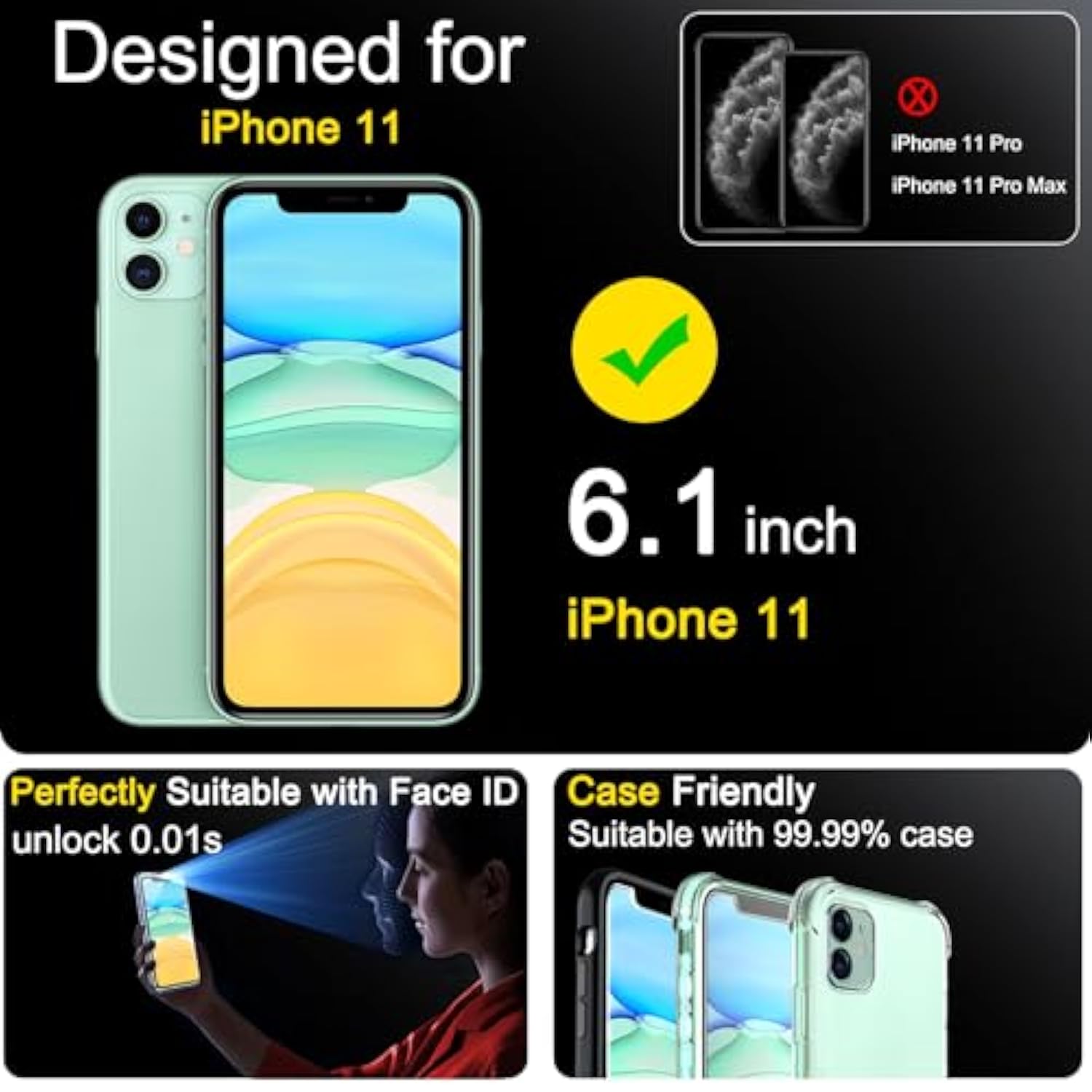 3-Pack iPhone 11 Screen & Camera Lens Protector 6.1 Inch HD Glass