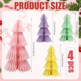 4 Pcs Pastel Paper Christmas Tree Honeycomb 3D Foldable Centerpiece