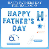 Happy Fathers Day Balloons 44Pcs Father's Day Blue Foil Balloons Banner Five Pointed Star Round Ball Tie Trophy Balloon Happy Fathers day Decorations for Party Supplies