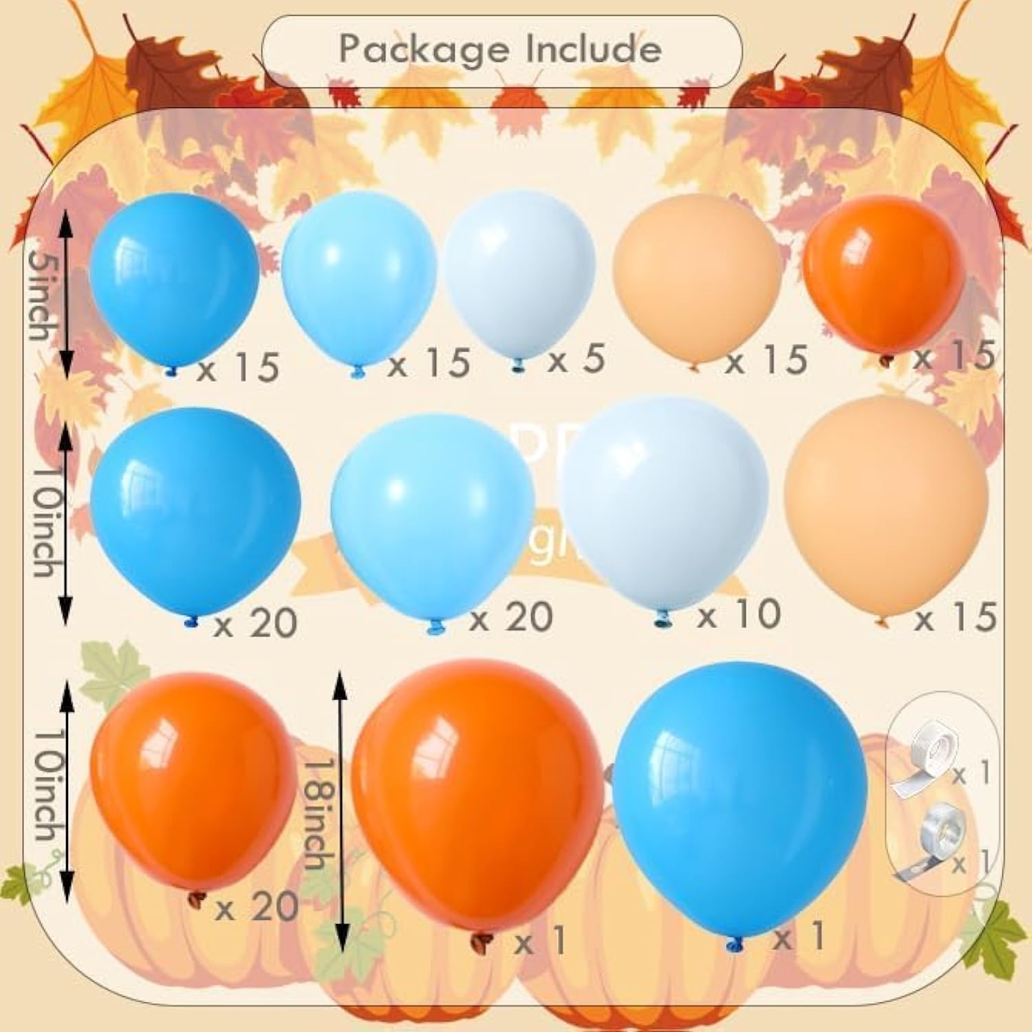 Fall Pumpkin Balloon Garland Arch Kit 154Pcs Burnt Orange Blue White Party Decor