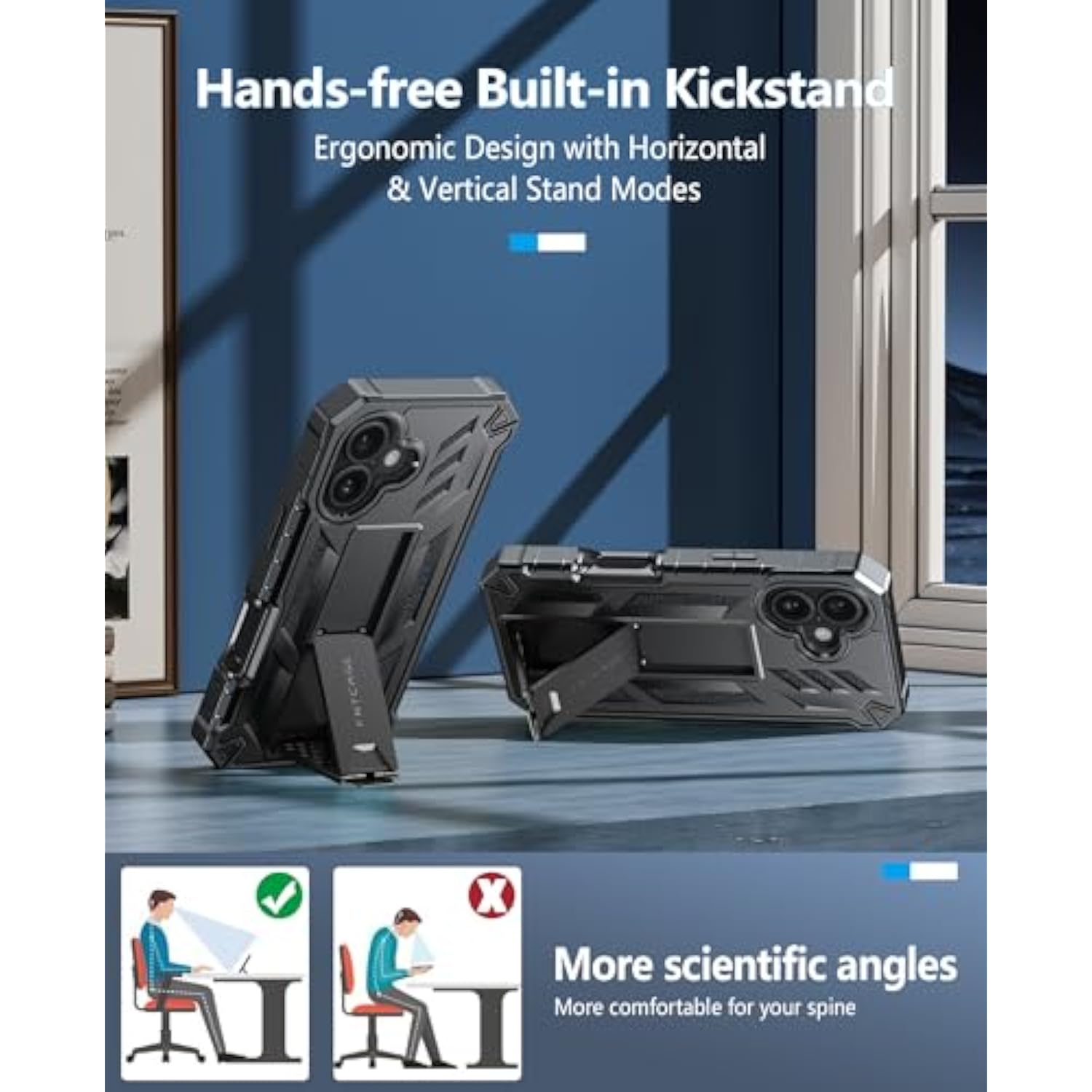 For Iphone 16 Plus Case: Military Grade Drop Proof Protection Mobile Cover With Kickstand | Matte Textured Rugged Shockproof Tpu | Protective Sturdy Phone Case - 6.7 Inch Black