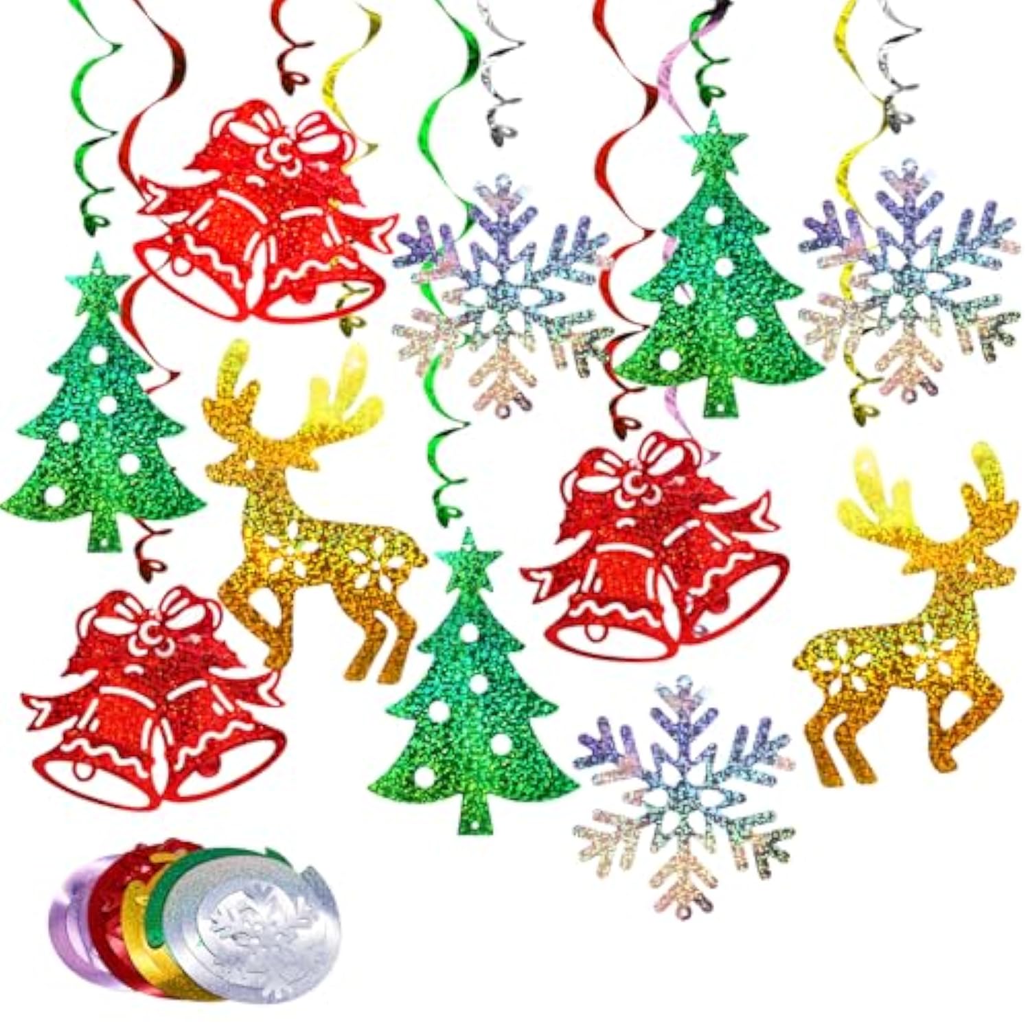 Christmas Hanging Swirls Decorations 30 Pack Sparkle Double Sided Red Green Party Merry Christmas Garland Foil Swirl Hanging Ceiling Ornaments Christmas Party Favors Xmas Holiday Party Decor Supplies