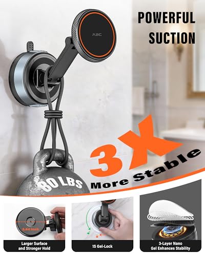 Shower Phone Holder for MagSafe, Reusable Gel-Lock Suction Cup Phone Mount with 3-Inch Dual Pivot Adjustable Arm, Phone Holder for Shower, Mirror,