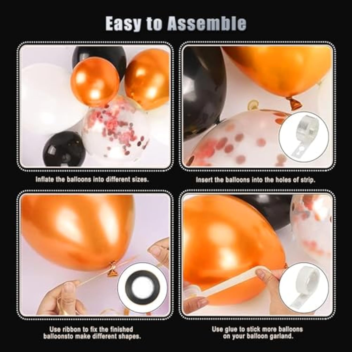 130Pcs Orange Black Balloon Arch Kit with Rose Gold Confetti for Halloween Party Decorations