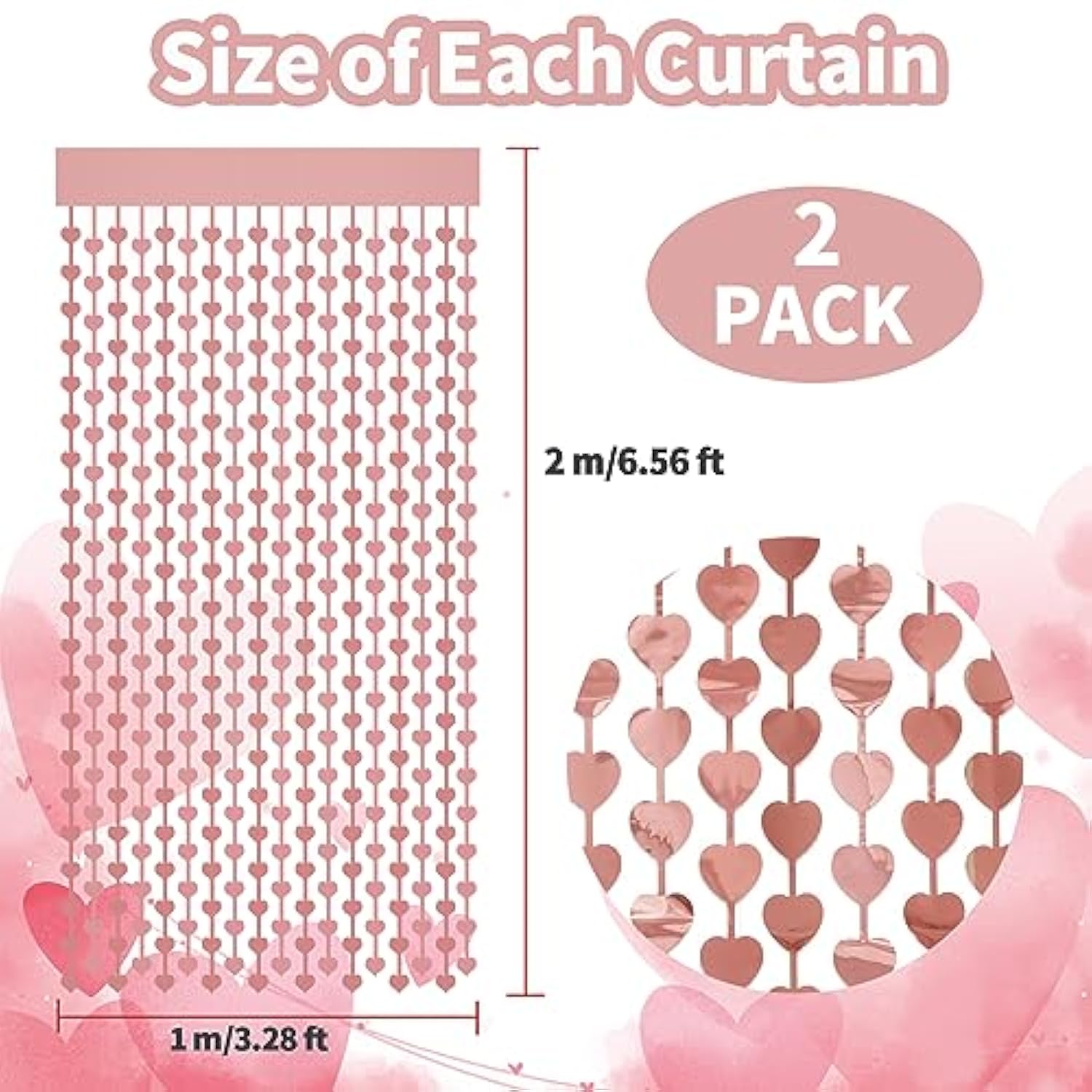 2 Pack 3.2Ft X 6.6Ft Valentine'S Day Metallic Foil Fringe Curtain, Rose Gold Heart Shape Tinsel Curtains Streamers Photo Props Backdrop For Valentine'S Day Engagement Wedding Party Decorations…