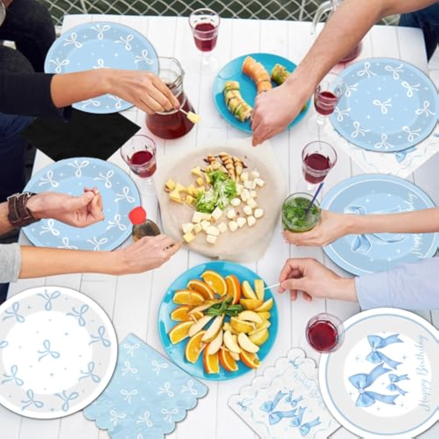 Blue Bow Party Supplies Serve 25,Coquette Birthday Decorations Blue Bow Plates And Napkins For Girls Women,Bridal Engagement Party Decor