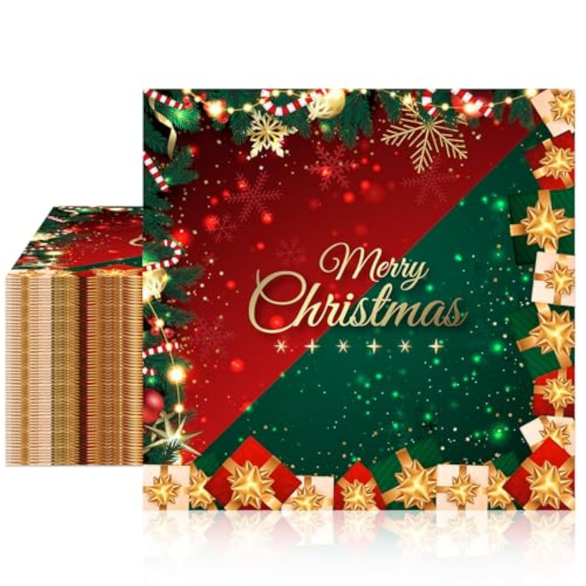 100Pcs Christmas Paper Napkins Red And Green Christmas Party Supplies Disposable 2-Ply Holiday Themed Napkins For Winter Xmas Holiday New Year Family Gathering Party Supplies