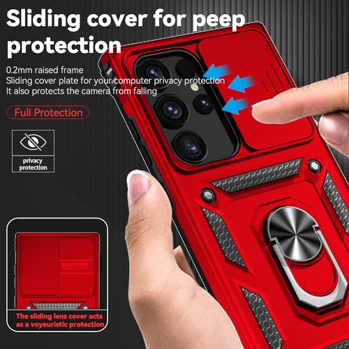 Phone Case For Samsung Galaxy S24 Ultra Case With Kickstand And Slide Camera Cover [ Military-Grade ] Full Body Drop Tested Protective Cover (Red, Galaxy S24 Ultra 6.8)
