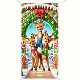 Rudolph Reindeer Merry Christmas Door Cover Banner 35 X 71 Inches Candy Snow Cute Animal Elk Door Banner Christmas Hanging Covers Elk Door Backdrop Winter Holiday Decorations Xmas Eve Party