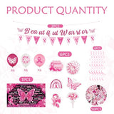 Breast Cancer Awareness Decorations Kit, Banner Backdrop Balloons Hanging Swirls Tissue Pom Poms Stickers, Pink Ribbon Party Supplies for Fundraiser Survivor Celebration Awareness Event