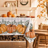 Fall Tablecloth 60x84 Inch Rectangular, Thanksgiving Autumn Harvest Orange Pumpkin Buffalo Plaid Table Cover for Party Picnic Dinner Decor