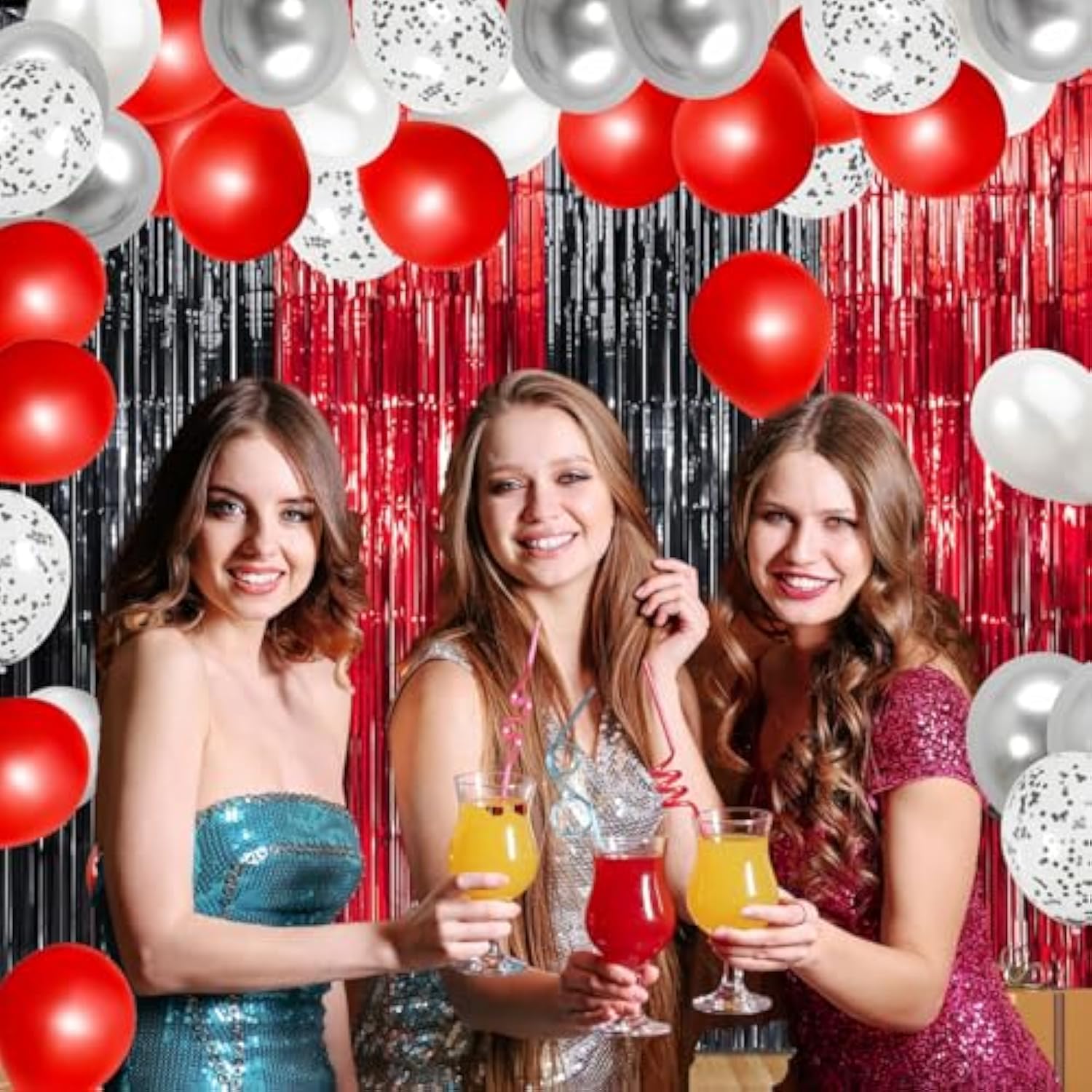 Red And Silver Balloons, 55Pcs Red White Silver Balloon, Red Confetti Balloons For Wedding Birthday Baby Shower Retirement Valentines Party Decoration