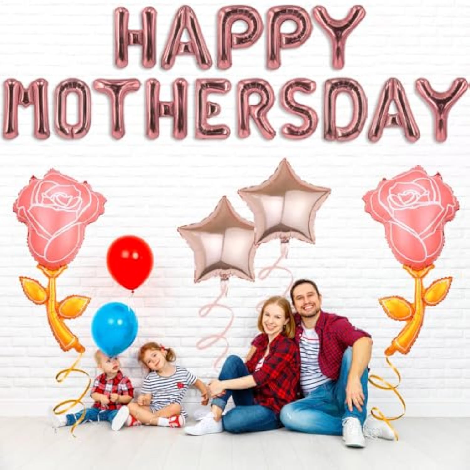 Rose Gold Mothers Day Balloons Foil Happy Mother'S Day Balloons Banner Letter Star Pink Rose Balloon For Mother'S Day Party Decoration Mama Birthday Supplies Mom Arch Kits Party Balloon Sets-19 Pcs