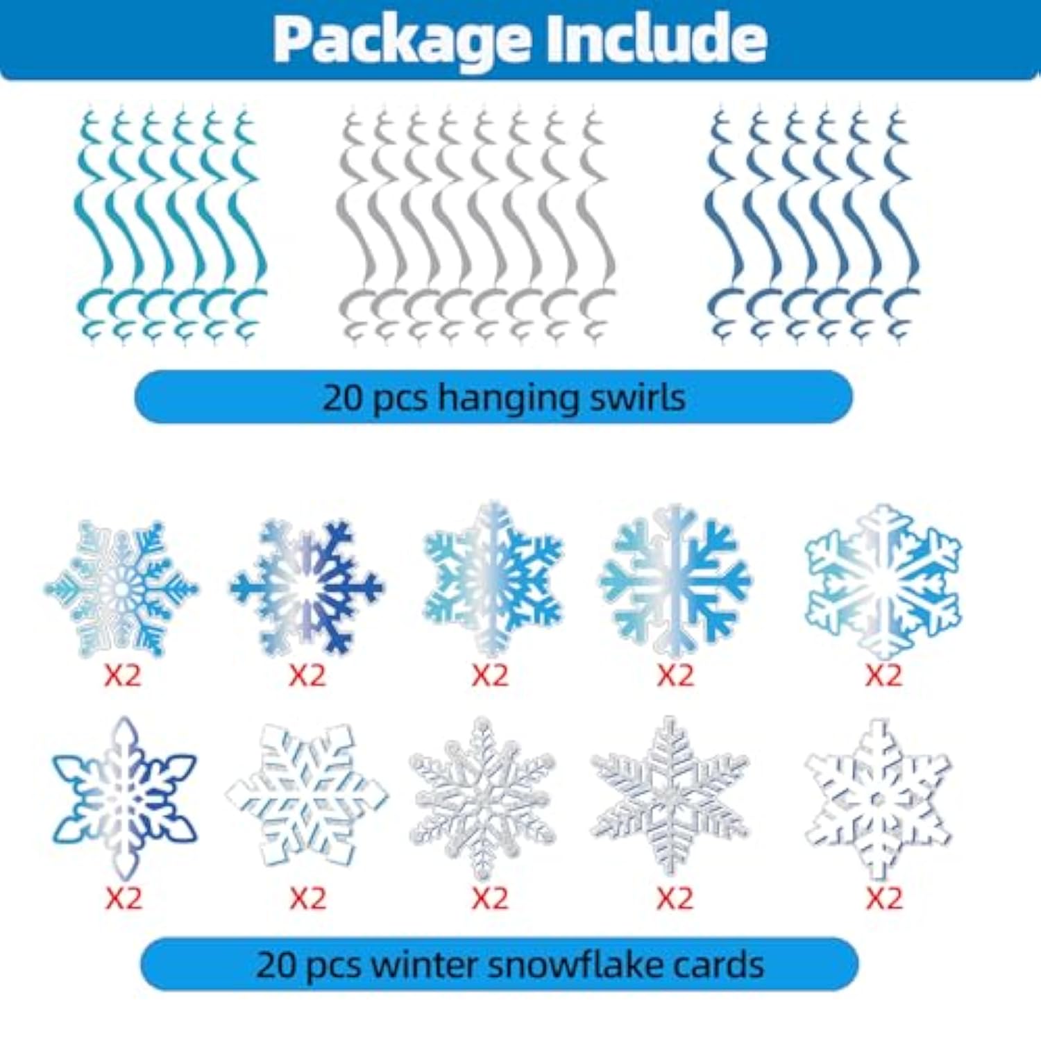 Christmas Snowflake Hanging Swirls White Blue Party Decor
