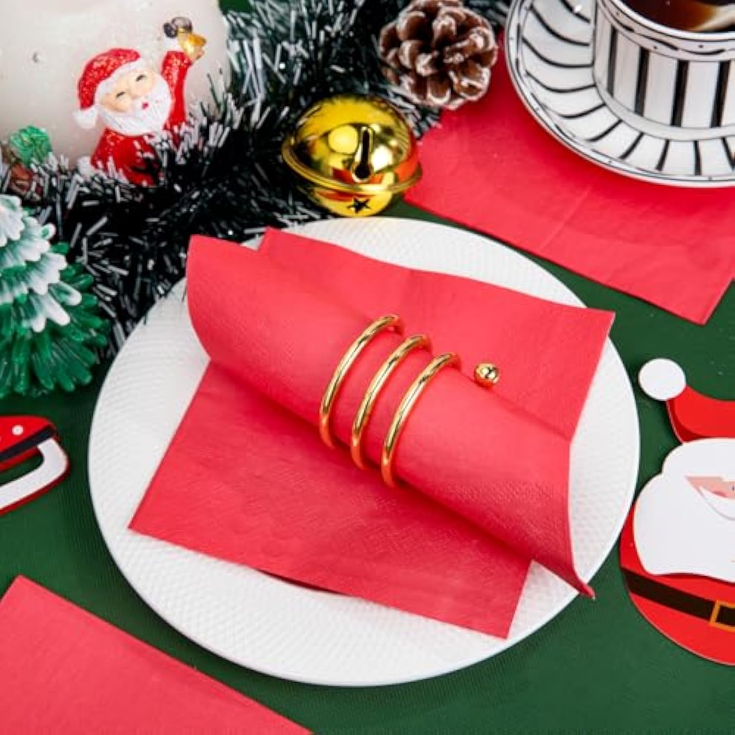 100-Count 2-Ply Christmas Napkins & Red Cocktail Napkins - Napkins Disposable Premium Quality - 5" X 5" Red Paper Napkins For New Year Party & Christmas,Bar,Weddings,Birthday