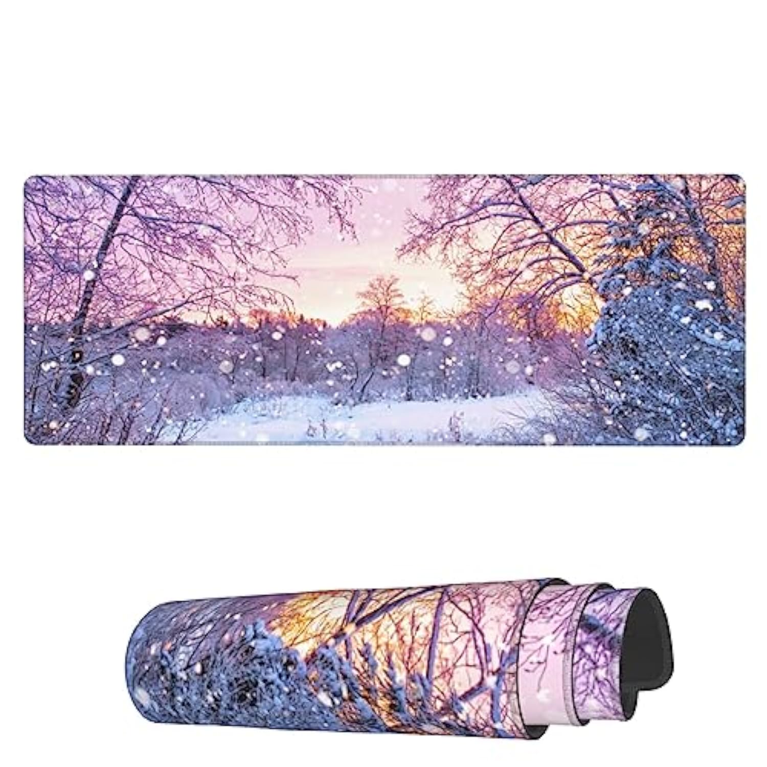 Large Mouse Pad Beautiful Winter Landscape Gaming Mousepad Extended Keyboard Mouse Mat Desk Pad Non-Slip Stitched Edge Rubber Table Mat,31.5 X 11.8 Inch
