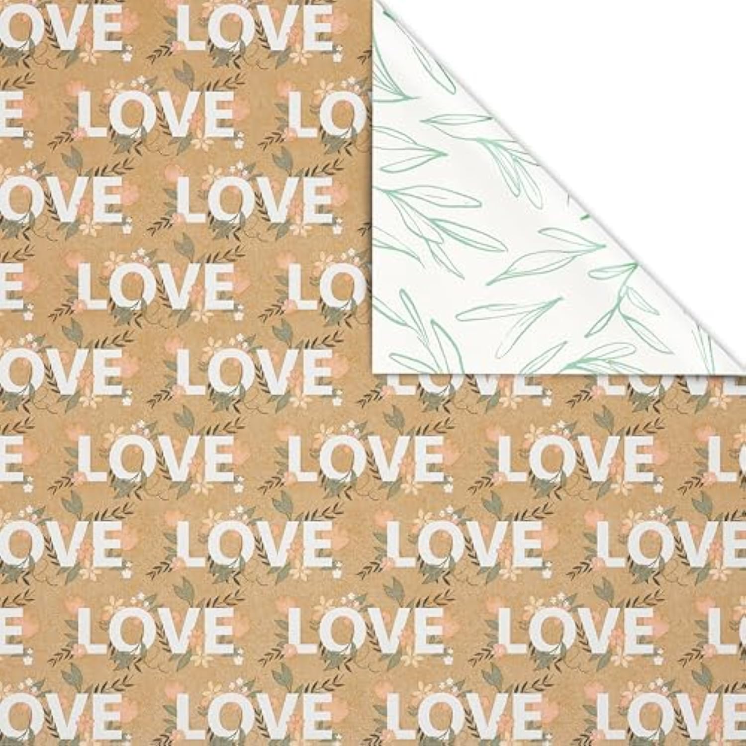 American Greetings 175 sq. ft. Reversible Flower Wrapping Paper Bundle for Weddings, Bridal Showers, Engagement, Anniversaries and All Occasions, Love Text and Floral (1 Roll, 30 in x 70 ft.)