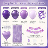 Purple Birthday Decorations: Metallic, Dark Pastel Purple Balloons, Fringe Curtain, Happy Birthday Banner For Women