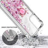 Compatible With Motorola Moto G-Play-2024 Case Rose Gold | Glitter Bling Sparkly Floating Liquid Cute Phone Cover With Tempered Glass Screen Protector/Ring Holder/Diamond Wrist Strap Lanyard