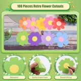 108 Pcs Retro Flower Cutouts Paper Spring Classroom Decorations 5“ Double-Sided Flower Die Cuts Floral Cutouts With Glue Points For Bulletin Boards, Wall Decor, Party Décor & Spring Themes