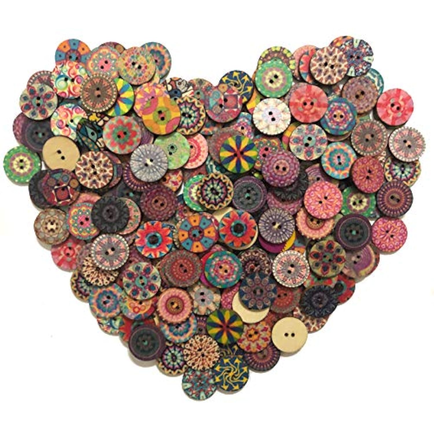 200Pcs Wood Buttons For Crafts, 20Mm Mixed Pattern Wooden Buttons Roun
