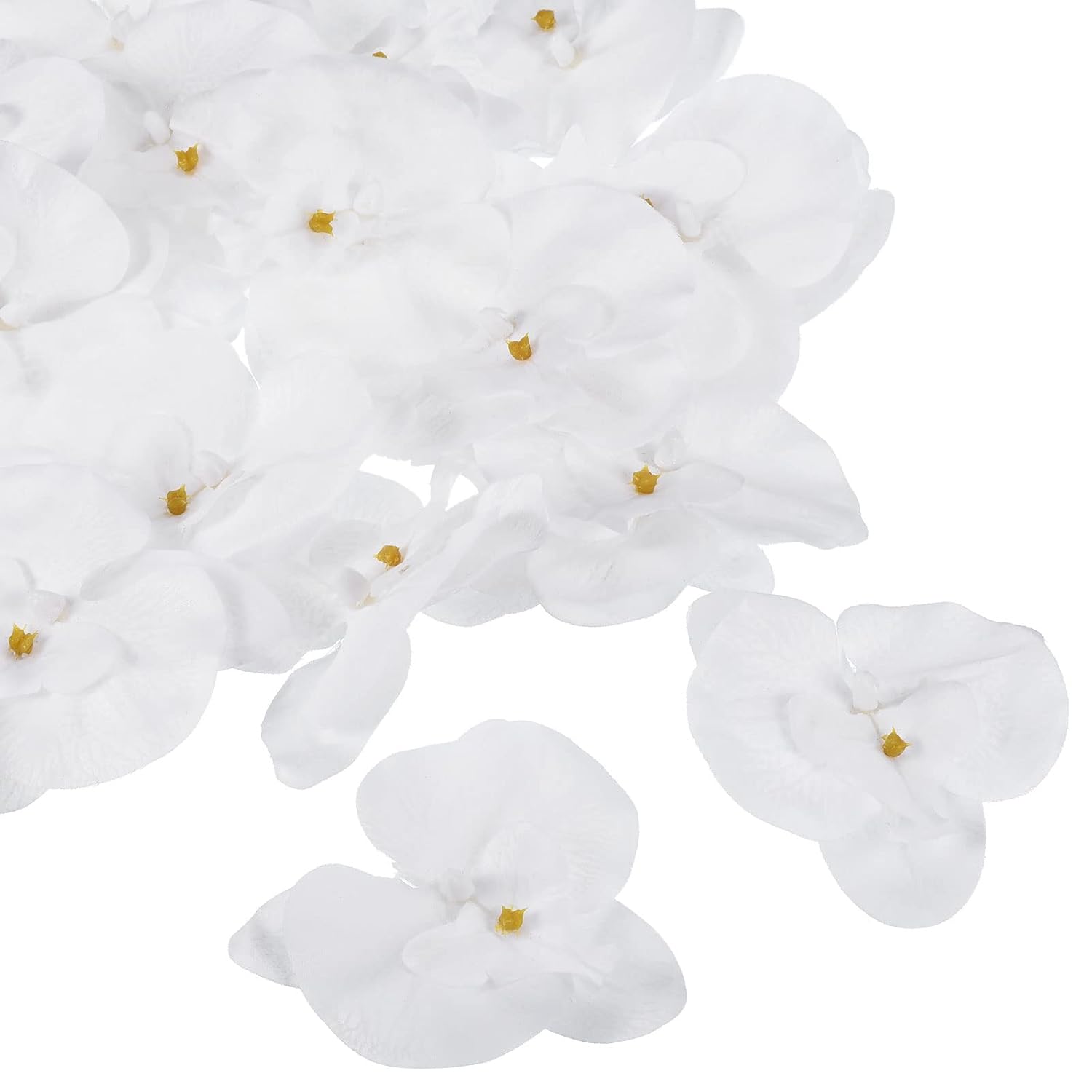 9Cm/3.5" Artificial Orchid Flower Heads, 20 Pack Silk Phalaenopsis Fake Butterfly Orchid Heads For Wedding Floral Bouquet Decor Diy Craft Making, Pure White