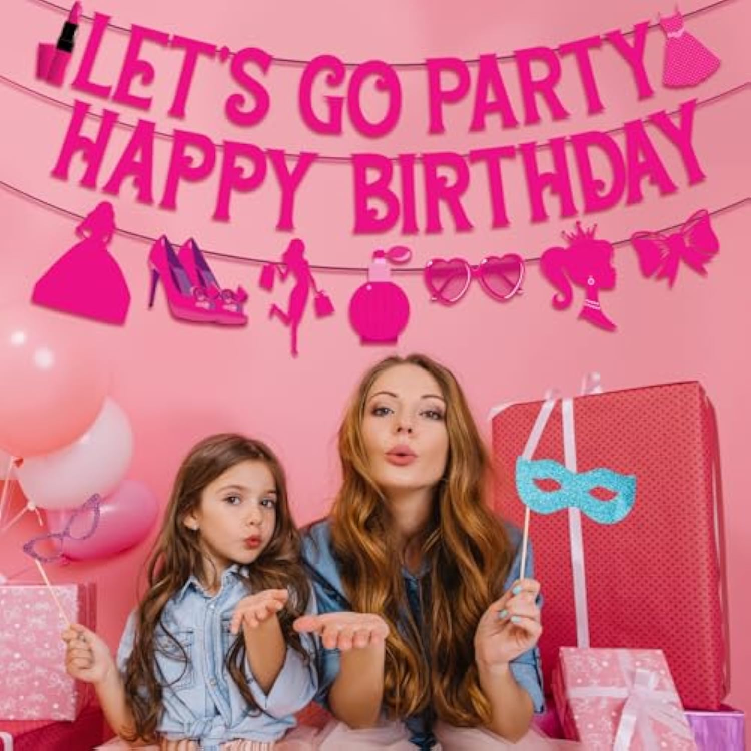 Hot Pink “Let’s Go Party” Birthday Banner for Women & Girls