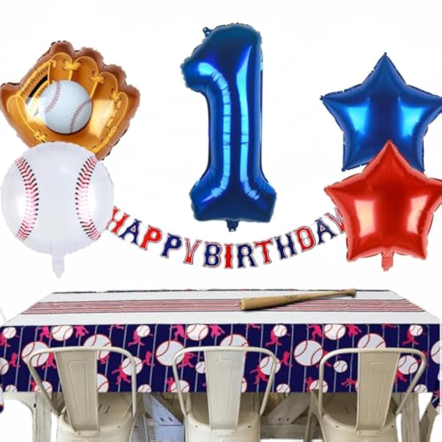 Baseball Balloons 1St Birthday Decorations For Boy | Rookie Of The Year First Birthday Decoration Baseball Sports Theme Party Supplies Foil Mylar Navy Blue Red White Sports Balloon Arch Kits