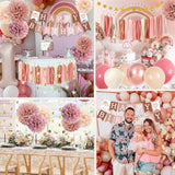 Retro Blush Pink Birthday Decorations, Boho Balloons, Banner & Tassel Garland