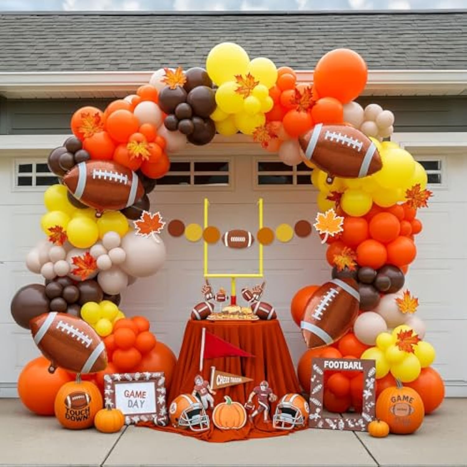Fall Football Balloon Arch Kit Orange Brown Garland with Banner for Sports Party Decor