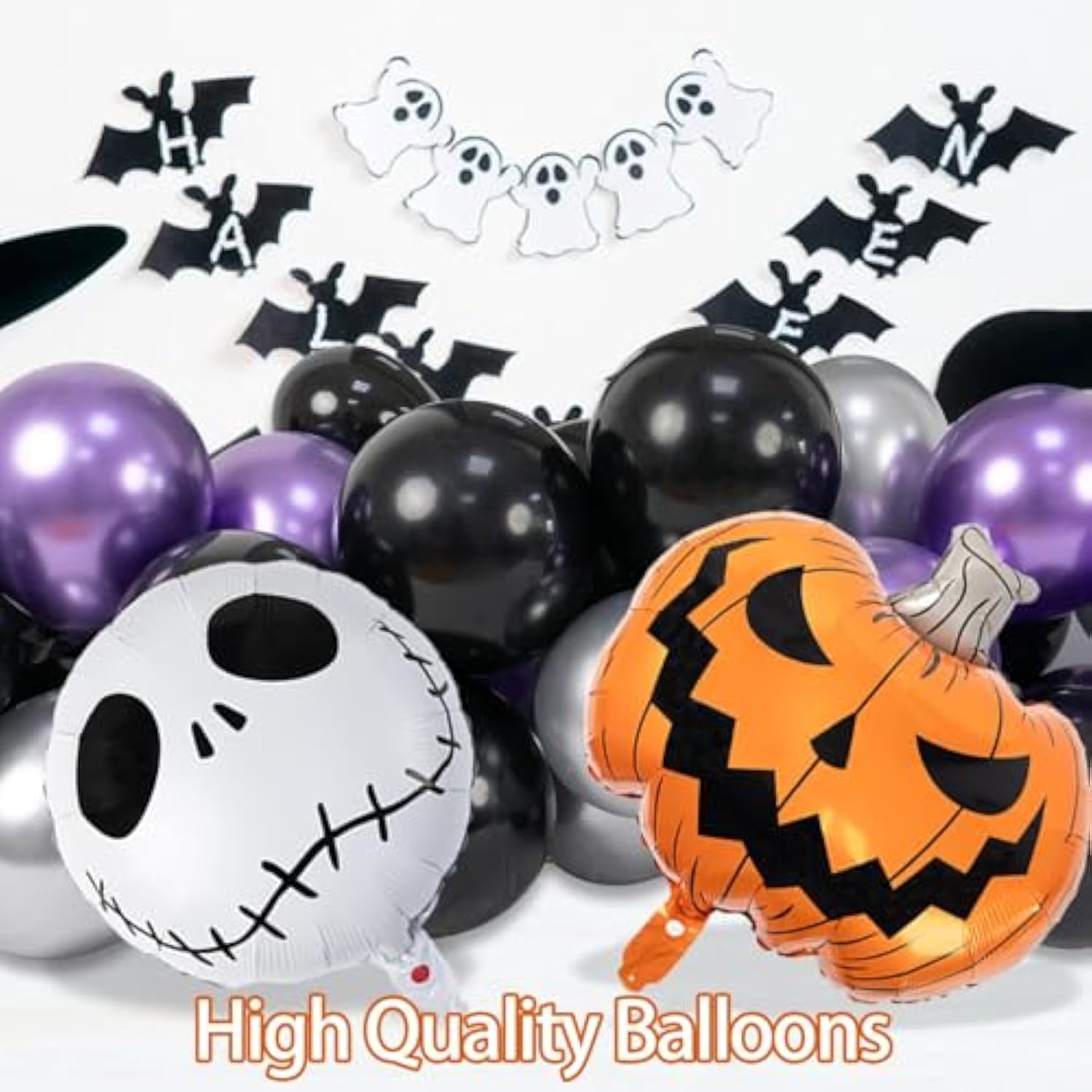 Skull Halloween Balloon Garland Kit: Purple, Black & Pumpkin Party Decor