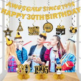 11-Pc Black & Gold 30th Birthday Décor Kit with Banners & Centerpieces