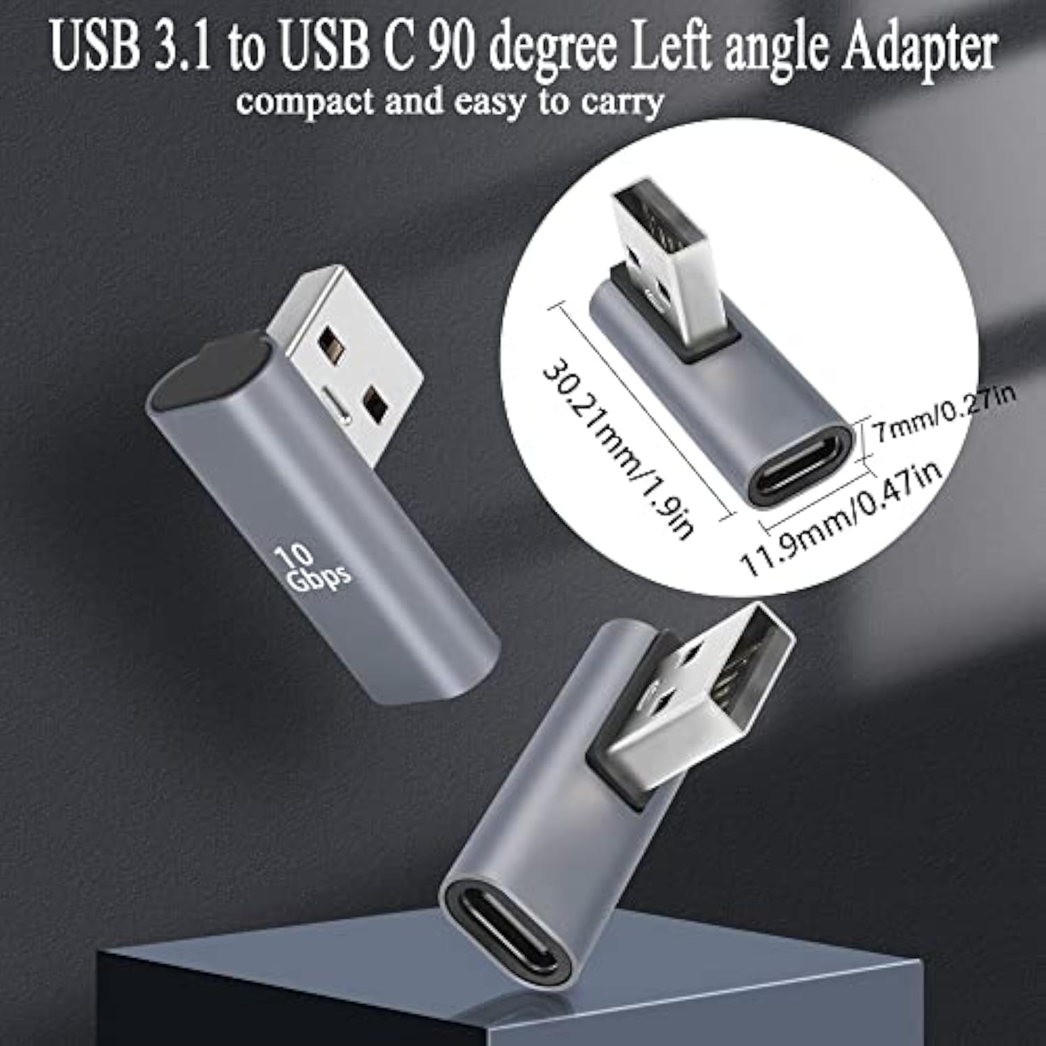 90° Angle Usb C To Usb Adapter 10Gbps Usb 3.1 Male To Usb C Female Left Angle