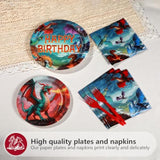 96Pcs Dragon Birthday Party Supplies - Red Fire Dragon Party Plates And Napkins Disposable Dragons Theme Dessert Tableware Set For Kids Boys Fantasy Birthday Supplies Serves 24