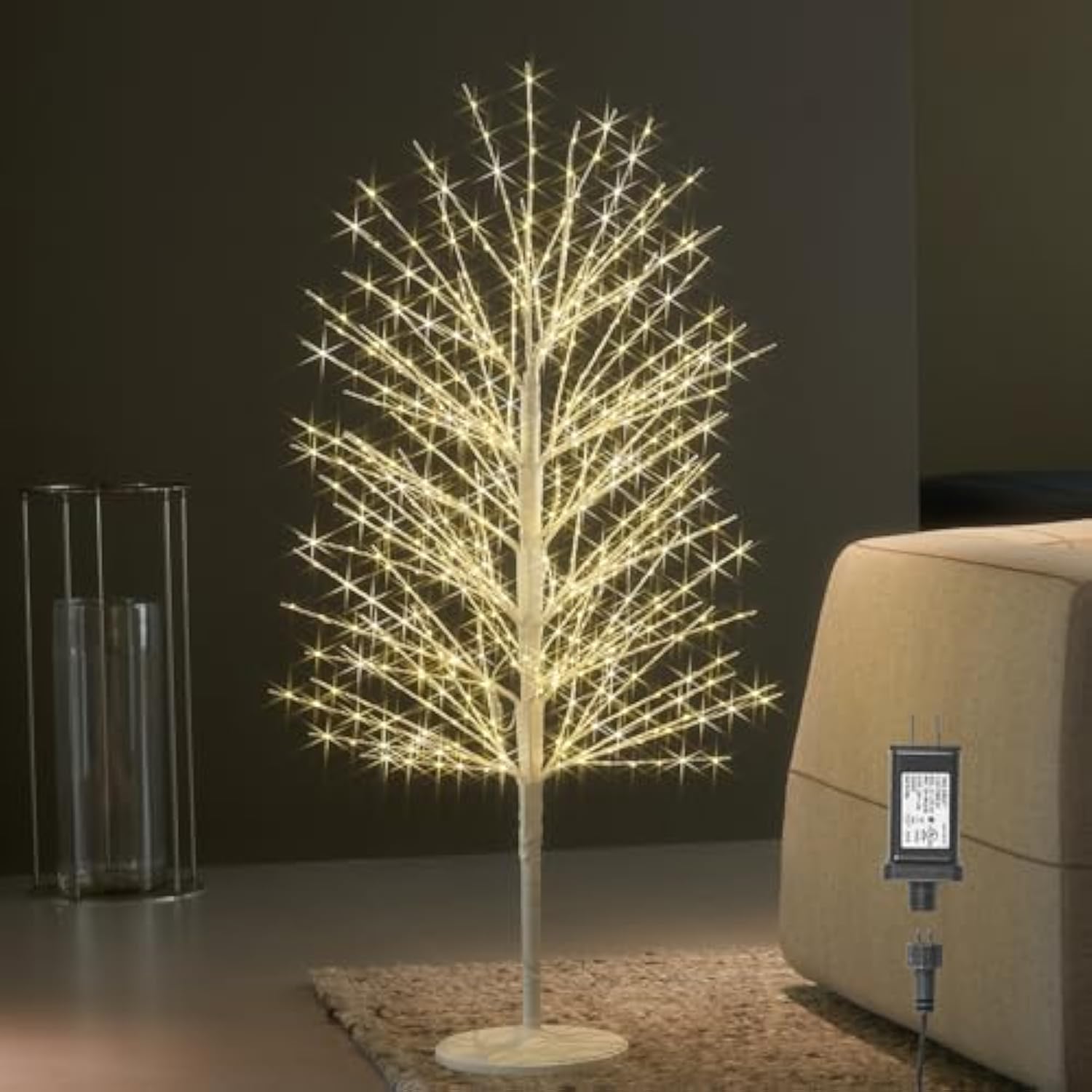 Lighted White Tree With Timer And Dimmer 4Ft 576 Led Fairy Lights, Twig Tree With Lights For Home Room Thanksgiving Christmas Holiday Decoration
