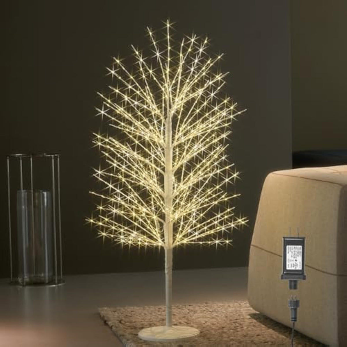 Lighted White Tree With Timer And Dimmer 4Ft 576 Led Fairy Lights, Twig Tree With Lights For Home Room Thanksgiving Christmas Holiday Decoration