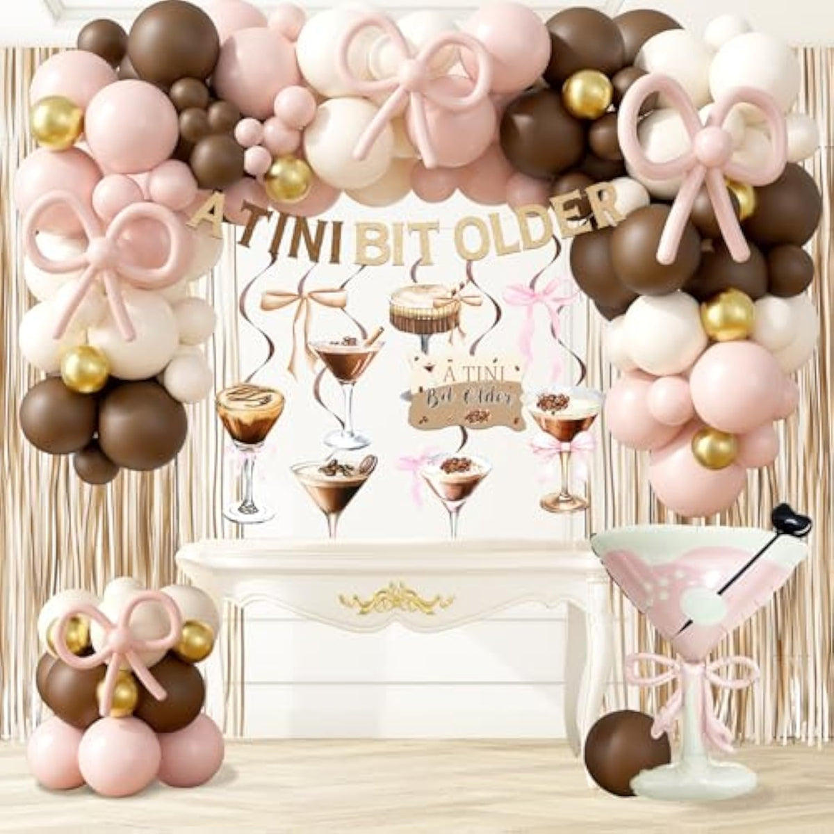 Espresso Martini Birthday Party Decorations, A Tini Bit Older Banner Hanging Swirls, Martini Glass Balloon Foil Curtain Balloon Arch For Girls Women Trendy Martini Bar Bachelorette Bridal Shower