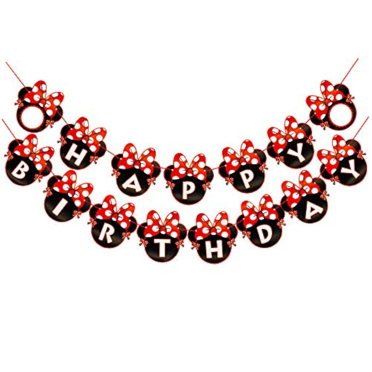 Minnie Themed Happy Birthday Banner Red Bow Polka Dots 1St Birthday Decoration