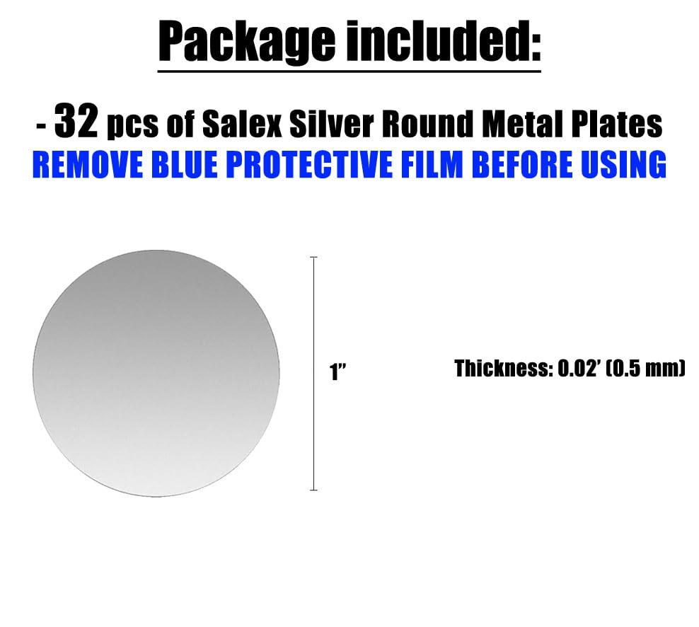 Cell Phone Metal Stickers 1 Inch For Magnetic Car Mount. Replacement Set Of 32 Mini Magnet Metal Plates. Silver Car Sticky Small Round Iron Discs With 3M Adhesive Backing For Case, Diy, Crafts.