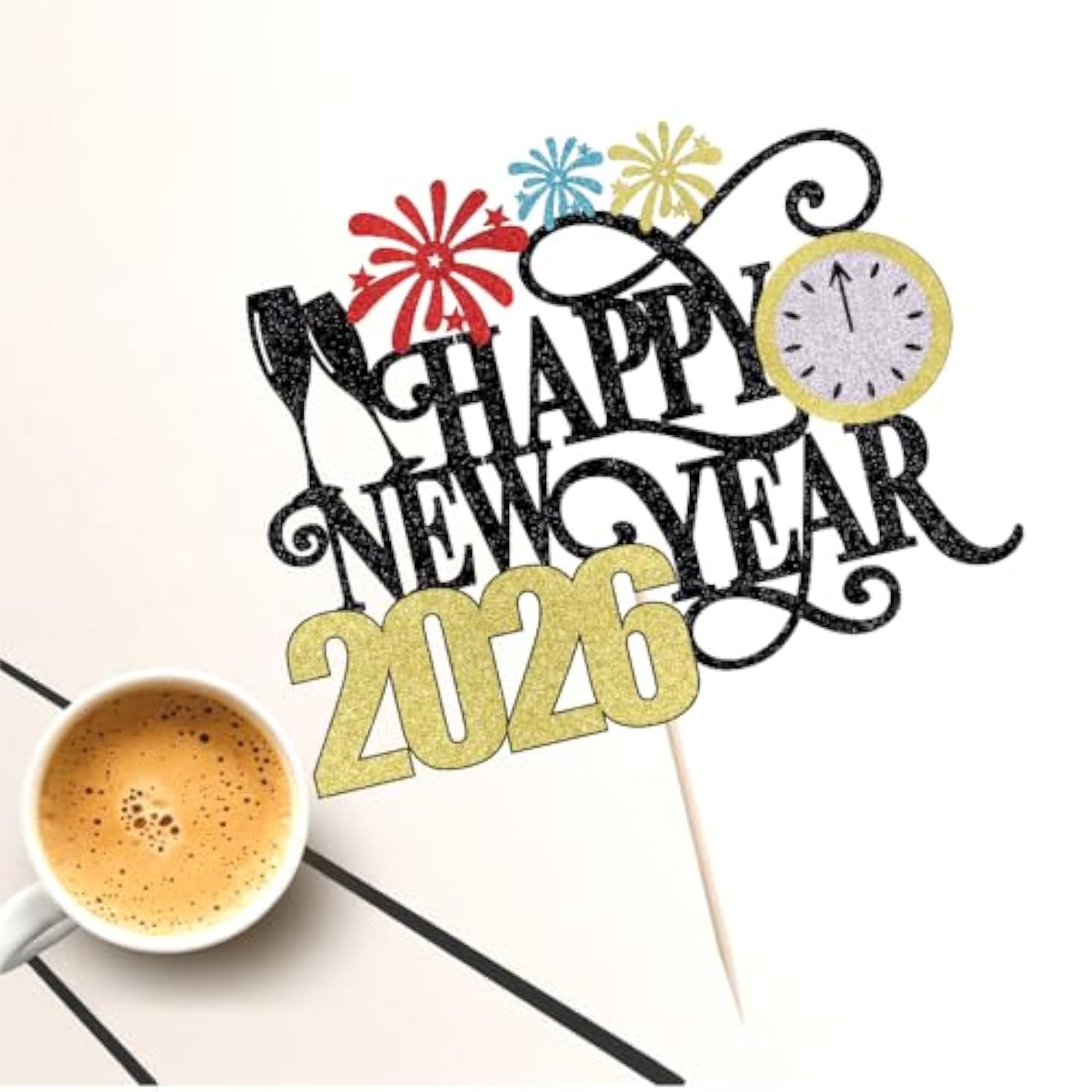Happy New Year 2026 Cake Topper Winter Holiday Party Decor