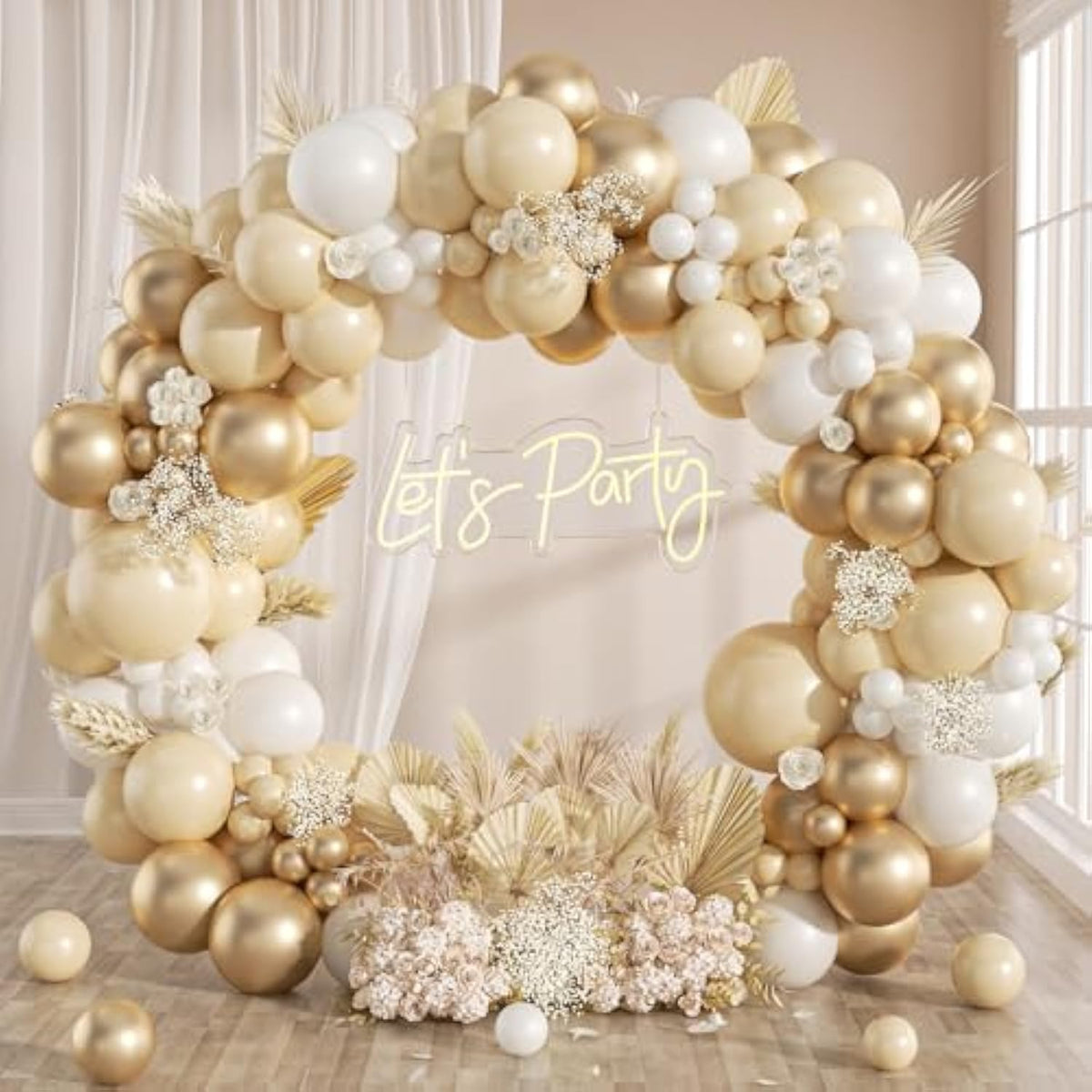 135Pcs White And Gold Balloon Garland Arch Kit, With Nude White And Gold Balloons For Baby Shower Bridal Wedding Engagement Anniversary Baptism Birthday Party