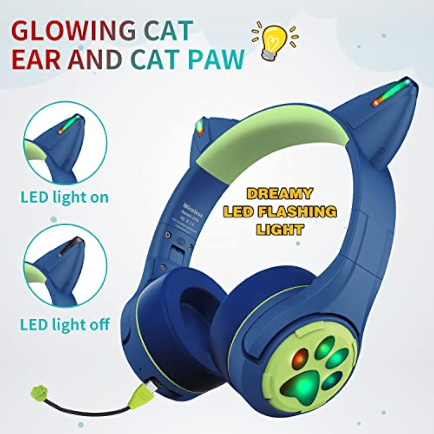 Cf9 Cat Ear Kids Bluetooth Headphones With Led Light Up,Safe 85Db Volume Limit